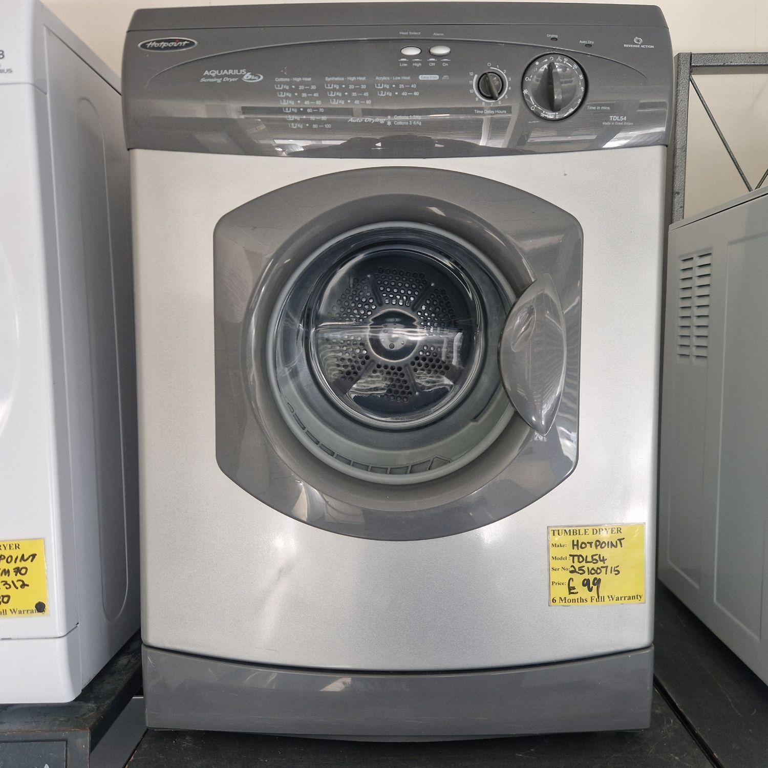 HOTPOINT AQUARIUS GRAPHITE GREY VENTED TUMBLE DRYER 6Kg 6 MONTHS WARRANTY MODEL TDL54