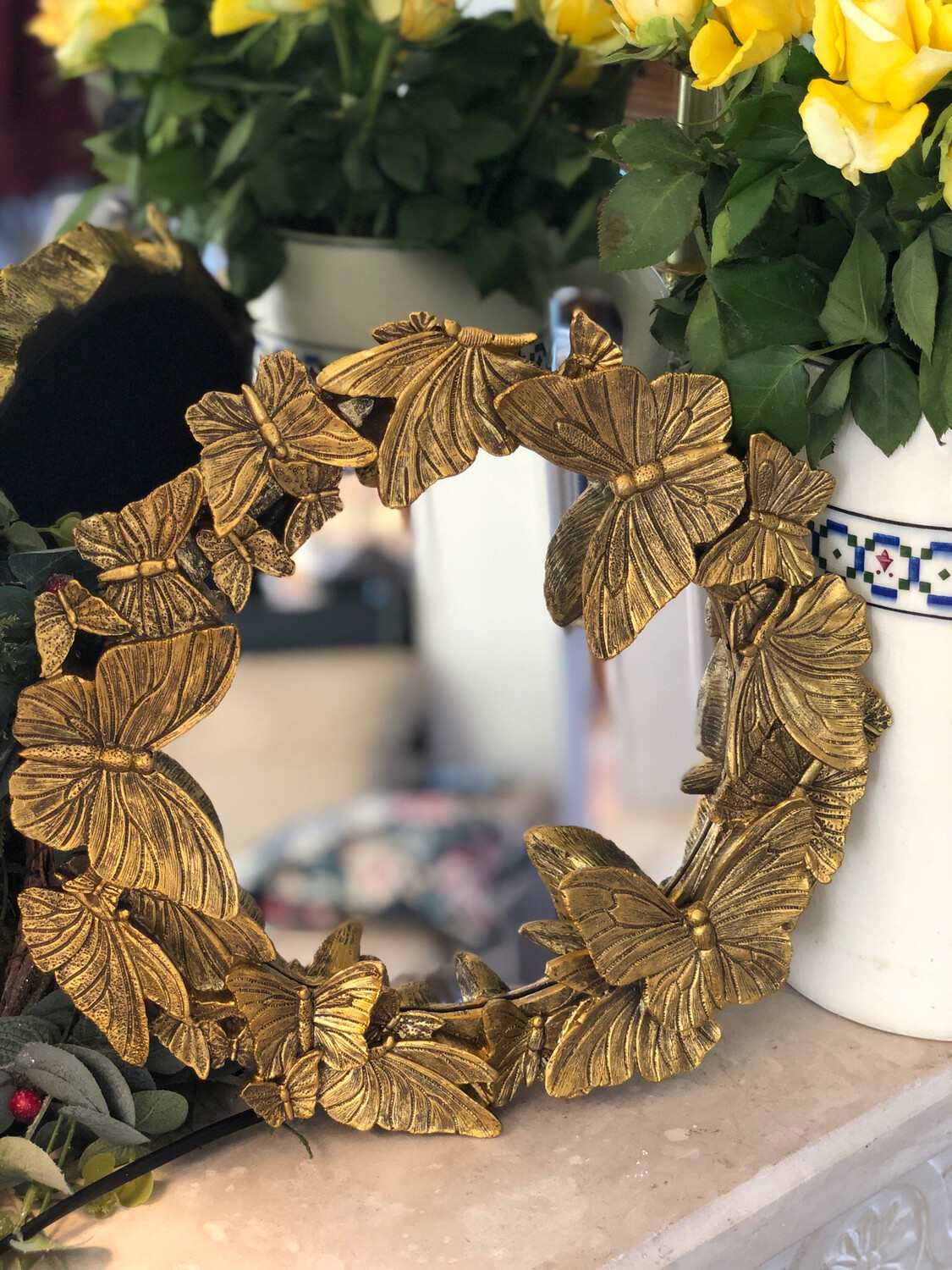 Miroir papillon vieil Or 26 cm