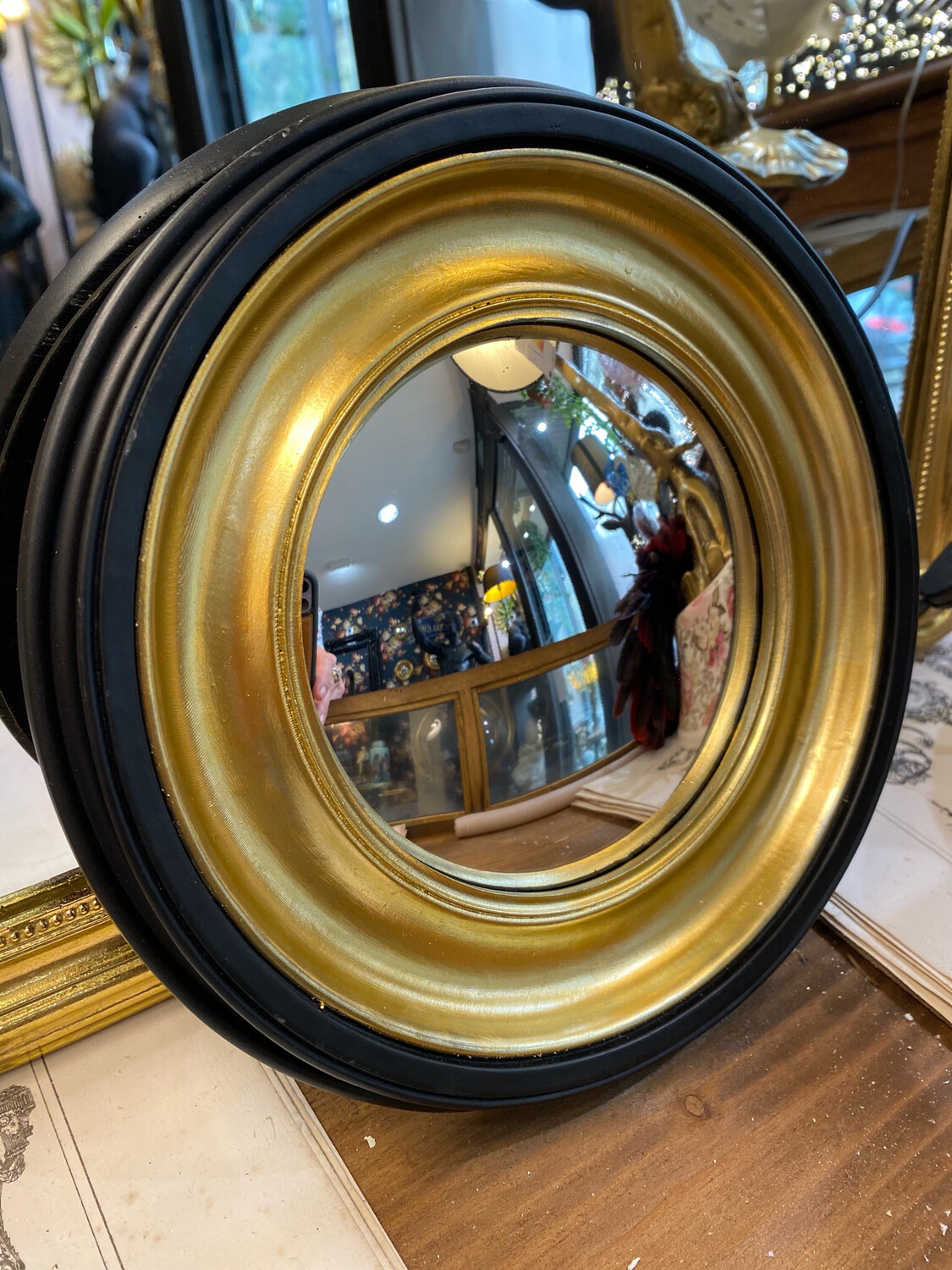 Miroir de sorcières double bord or et noir 20 cm