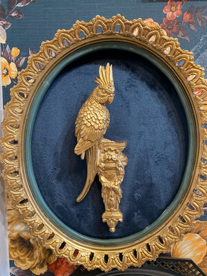 Cadre velours baroque, 28 cm, fond bleu canard