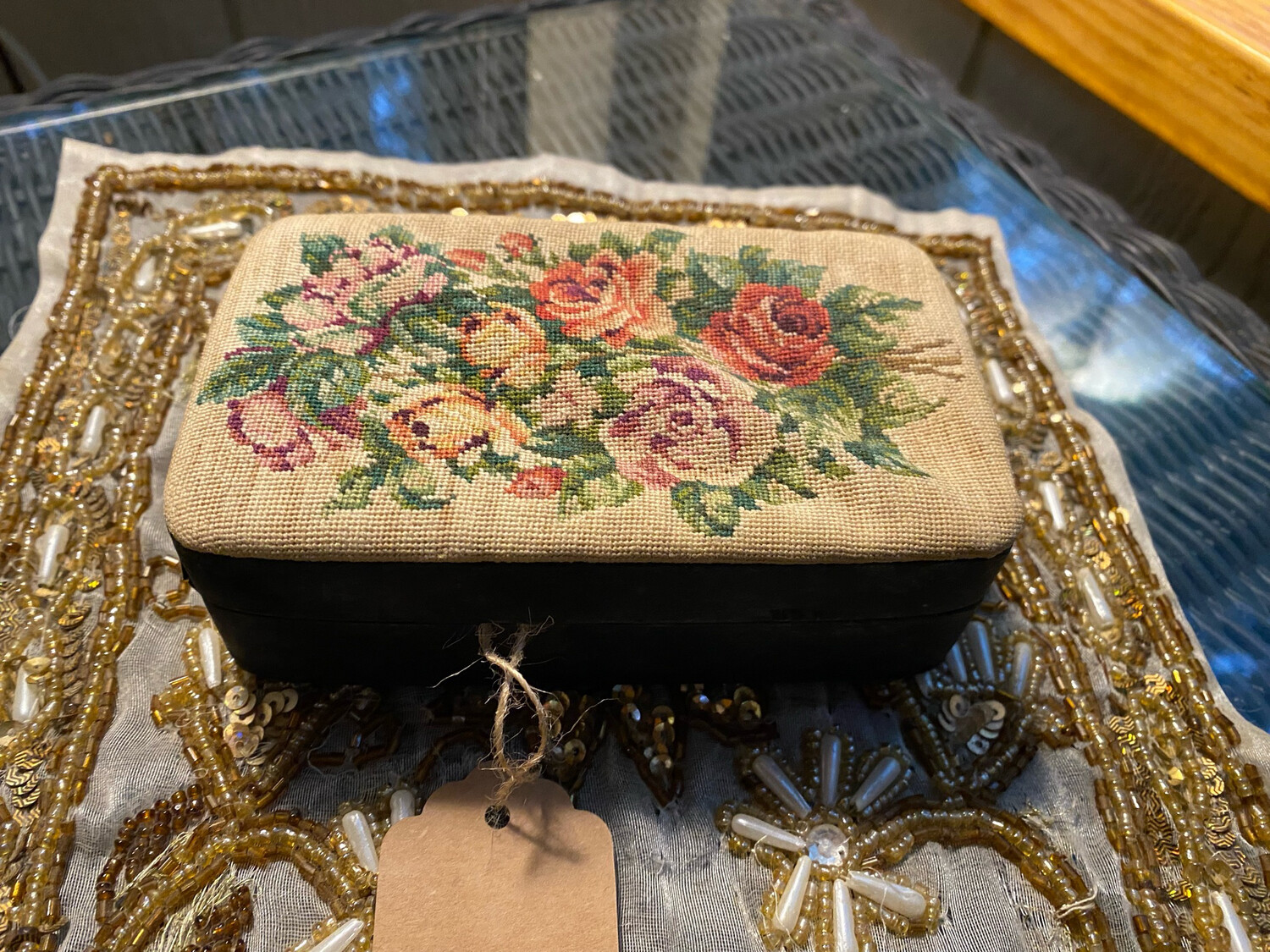 Boite en bois et canevas Vintage 