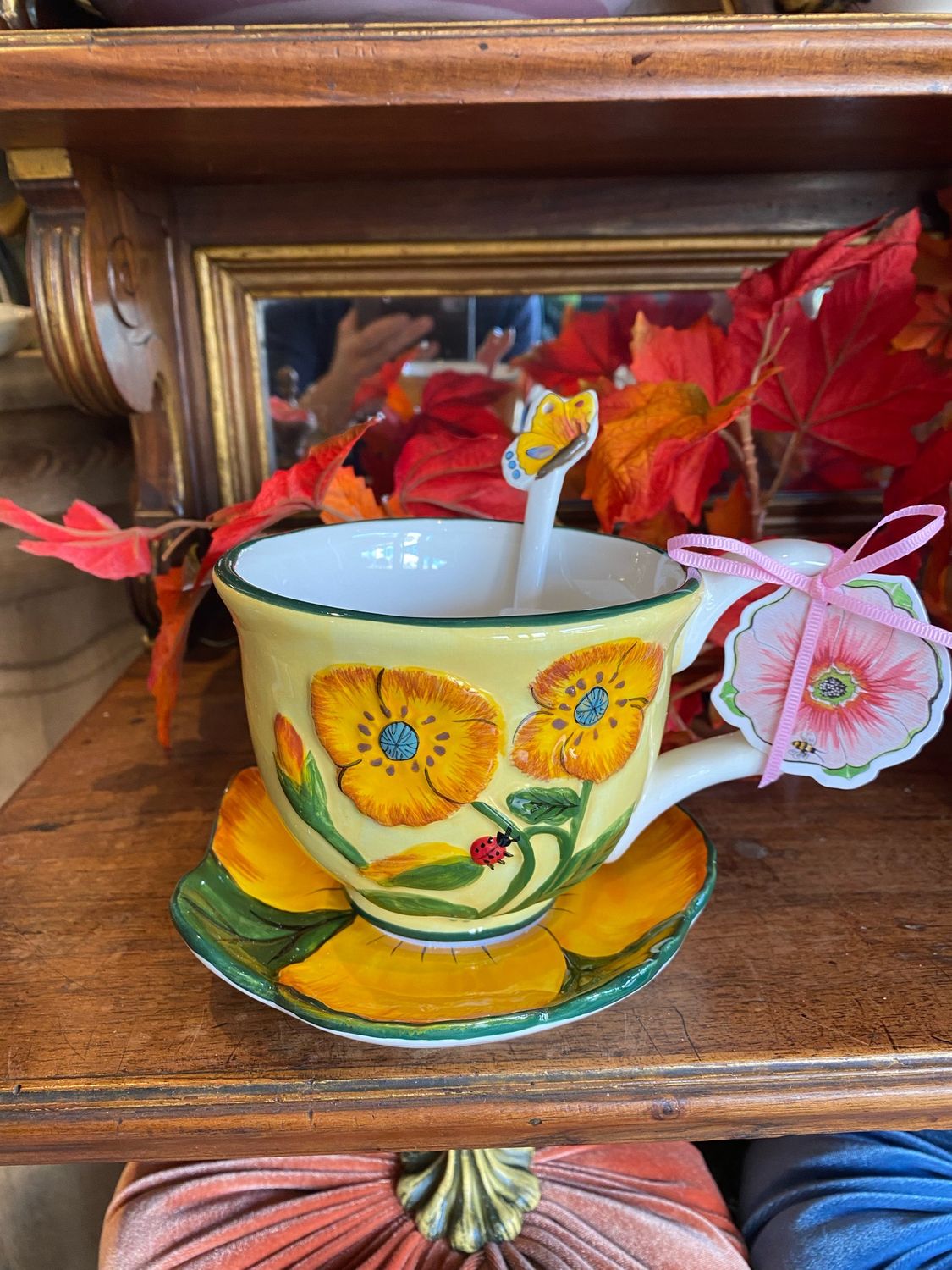 Tasse barbotine pensée jaune