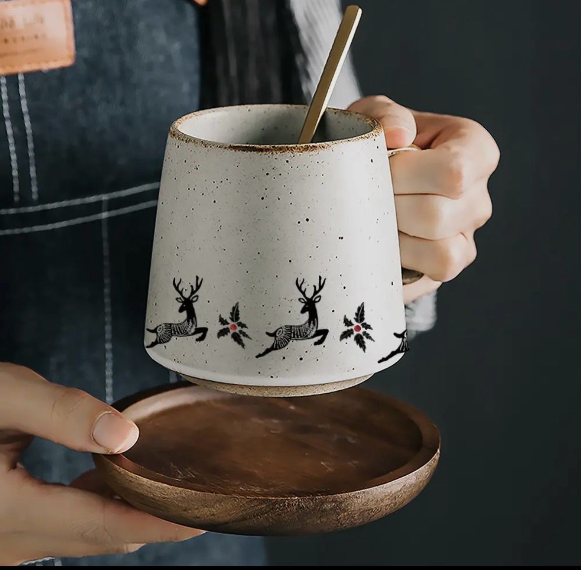 Mug en gré et soucoupe en bois 350 ml