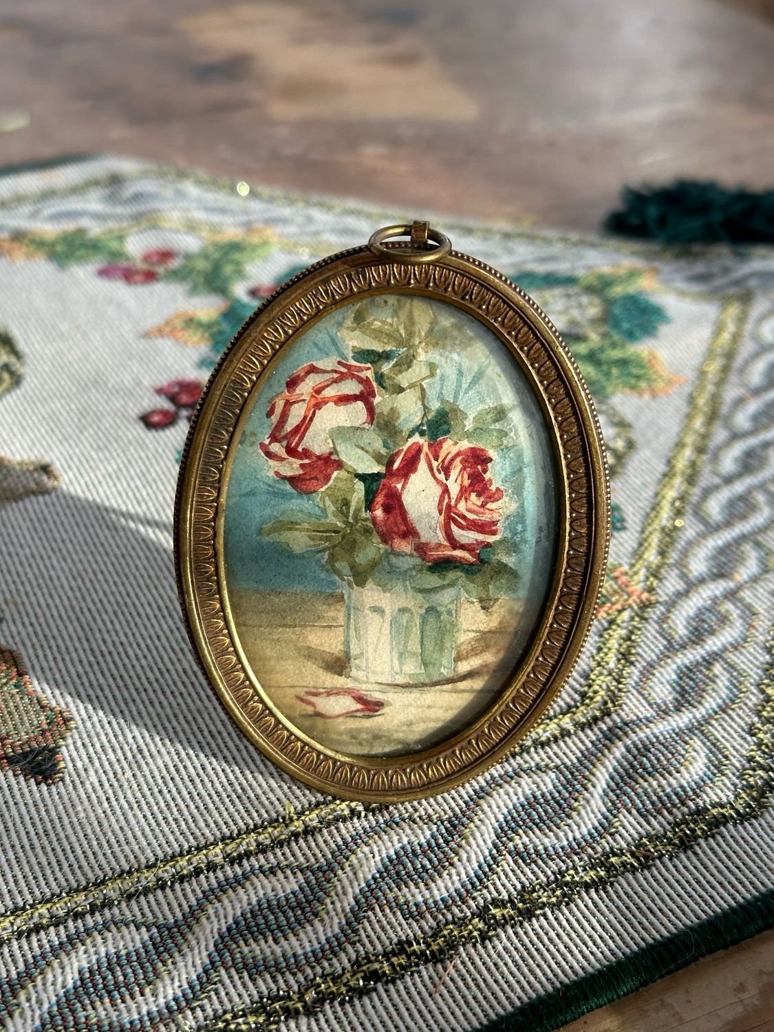 Cadre bronze Napoléon 3 et aquarelle 