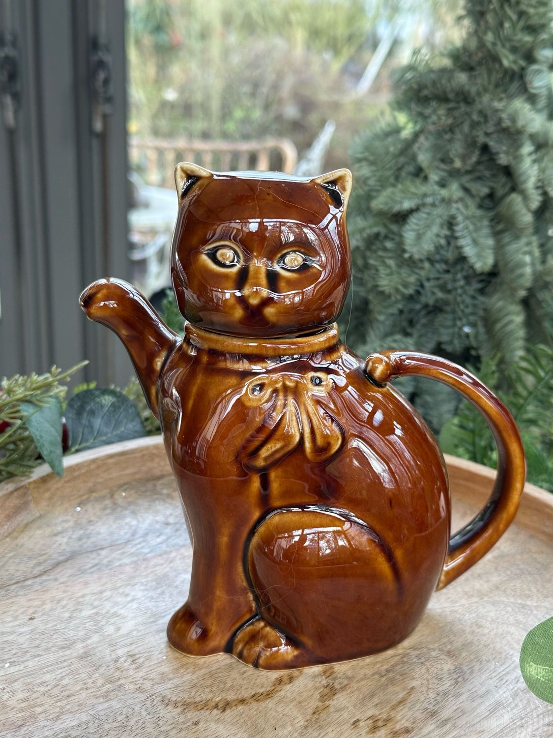 Théière chat brun en céramique 