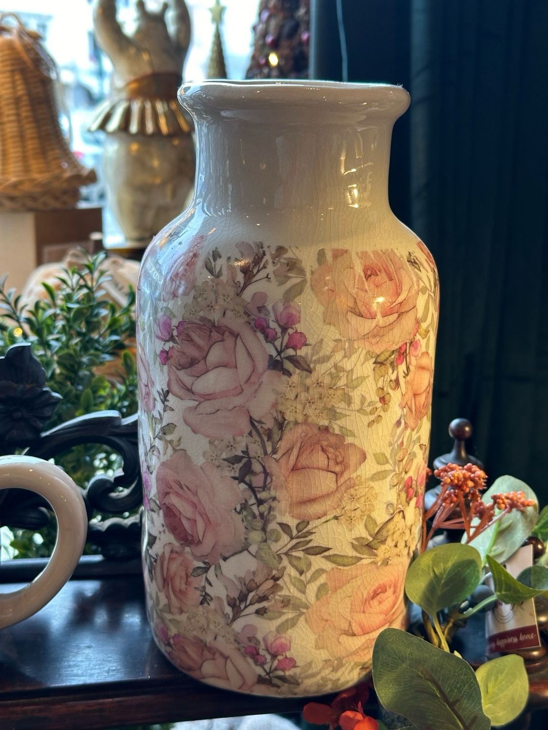 Vase 30 cm en gré roses anglaises 