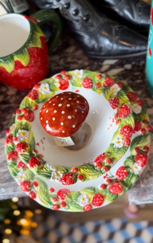 Ensemble assiette +bol+champignon en céramique 