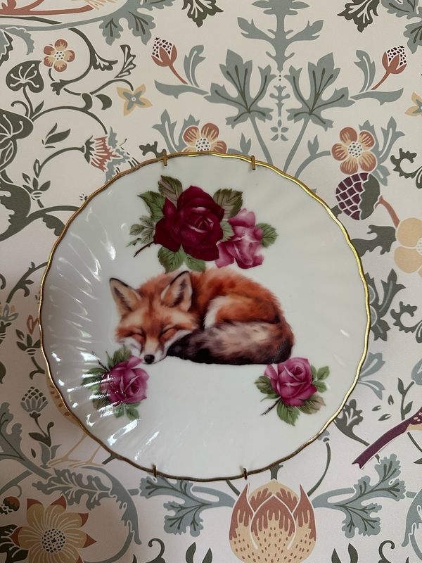 Assiette renard porcelaine + attache 