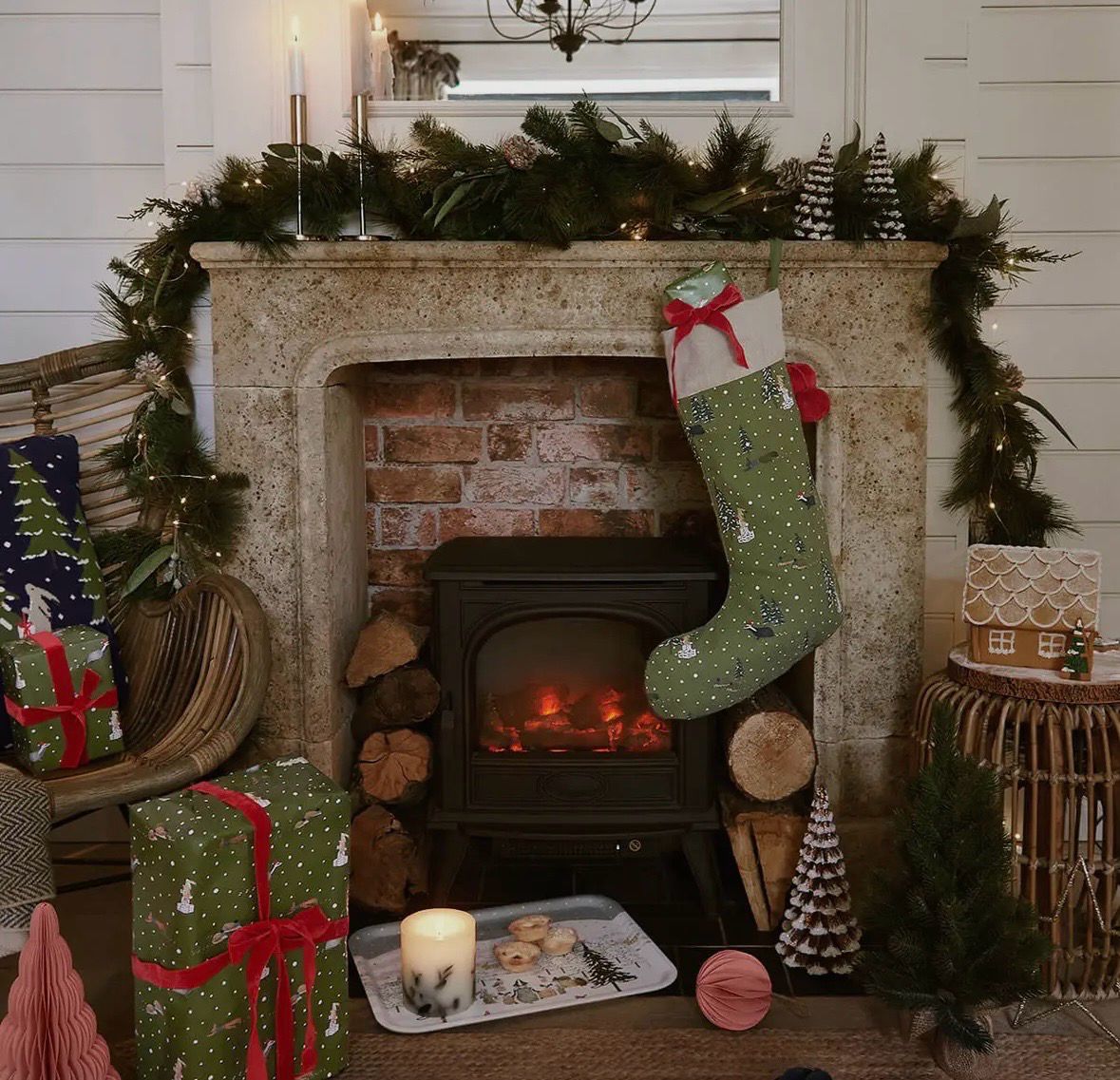 Chaussette de Noël Sophie Allport forêt festive 