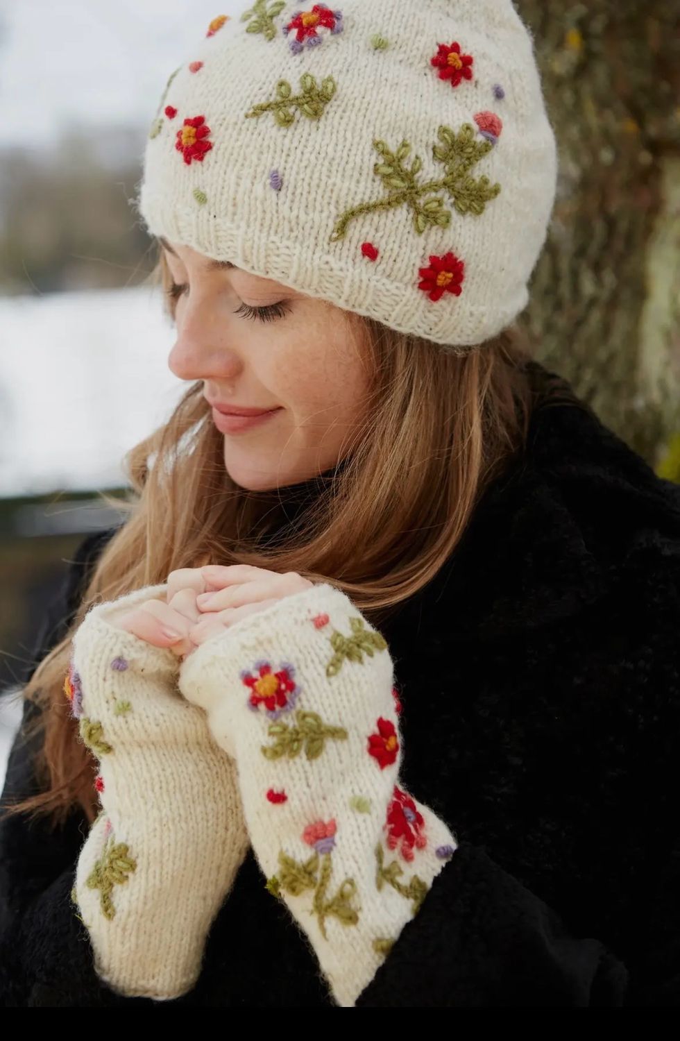 Gants sans doigts fleur d’hiver 