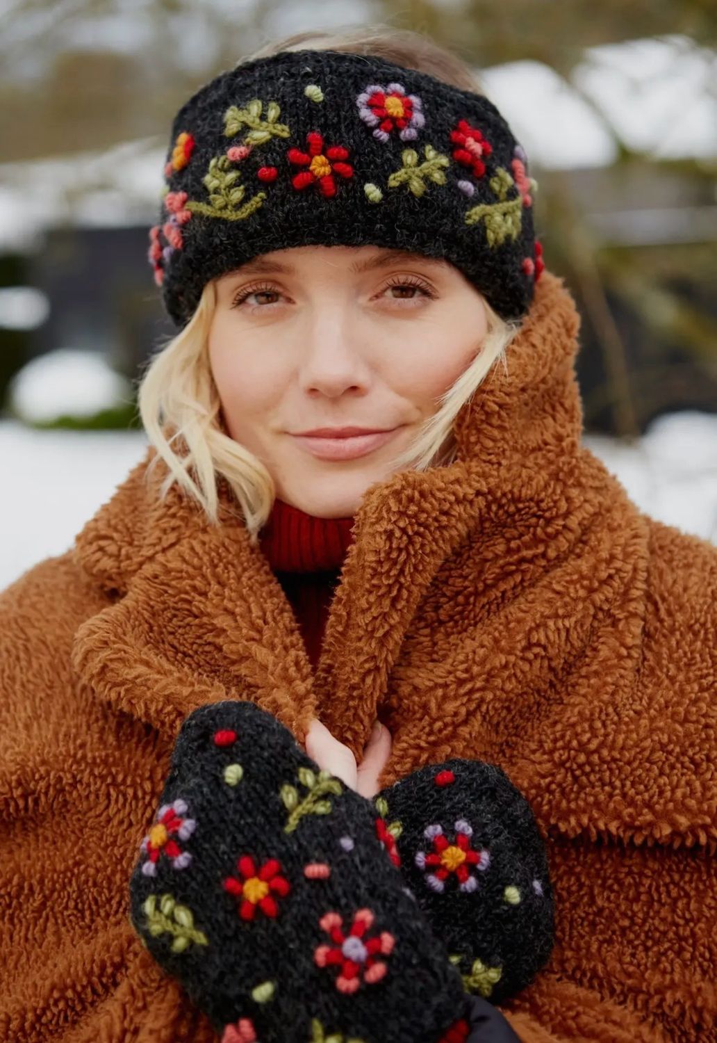 Bandeau laine mérinos Flowers 