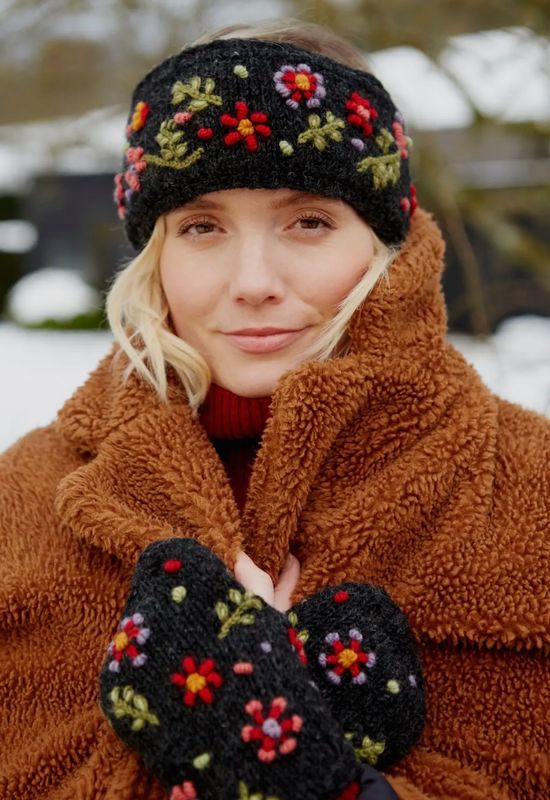 Bandeau laine mérinos Flowers 