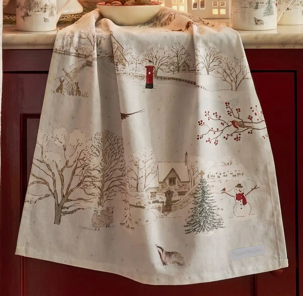 Torchon Noël au village 100% coton