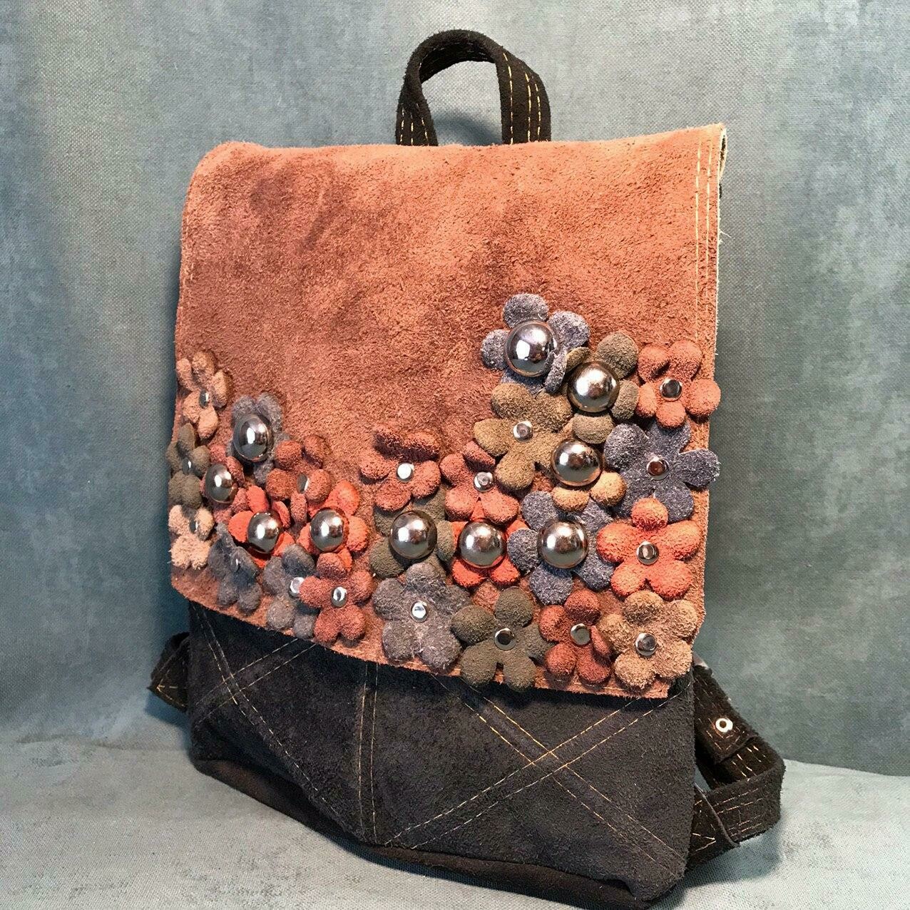 blue leather backpack