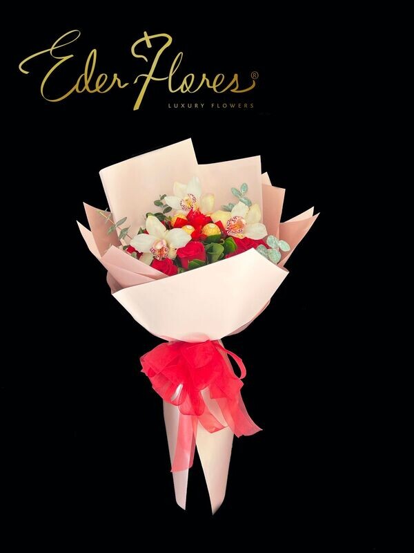 Bouquet con Orquídeas y Rosas a la Roche