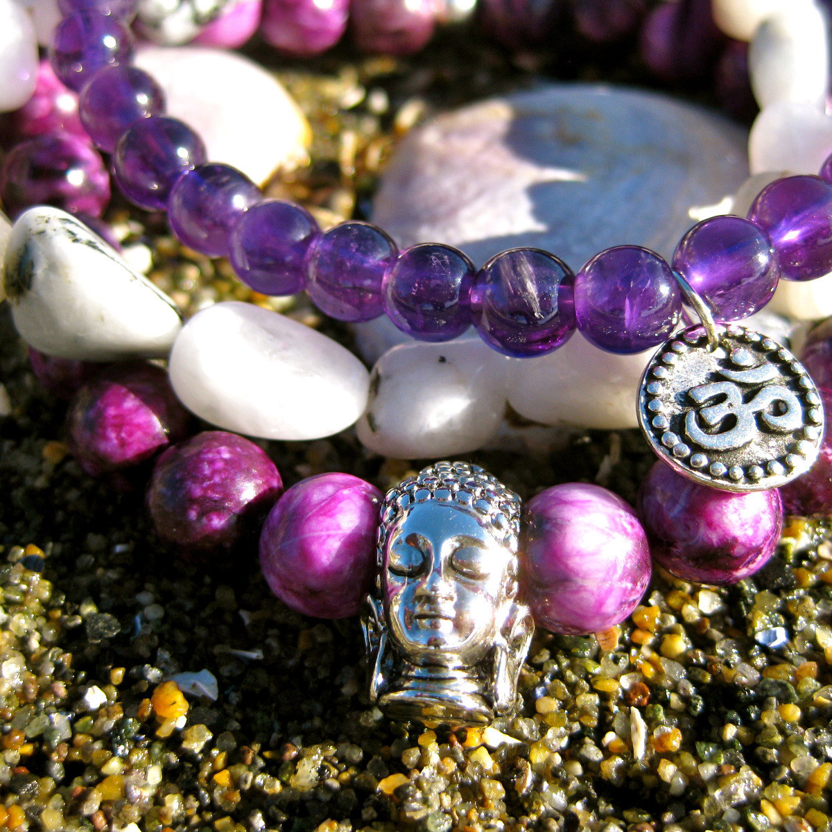 Womens Power of 3&#39;s Bracelet - Moonstone, Amethyst &amp; Sugilite