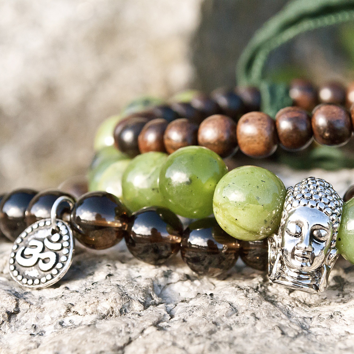 Womens Power of 3&#39;s Bracelet - Jade &amp; Smokey Quartz