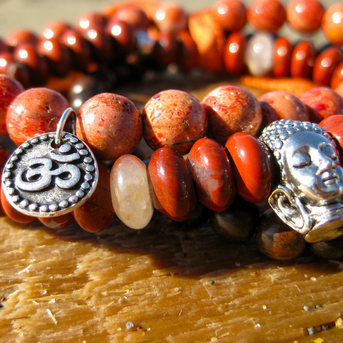 Womens Power of 3&#39;s Bracelet - Coral &amp; Red Jasper
