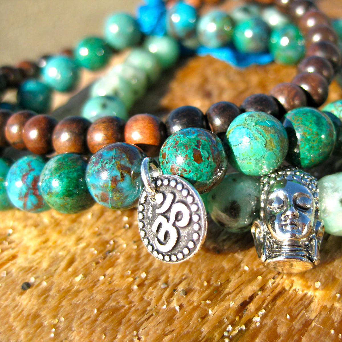 Womens Power of 3&#39;s Bracelet - Chrysocolla &amp; Kiwi Jasper
