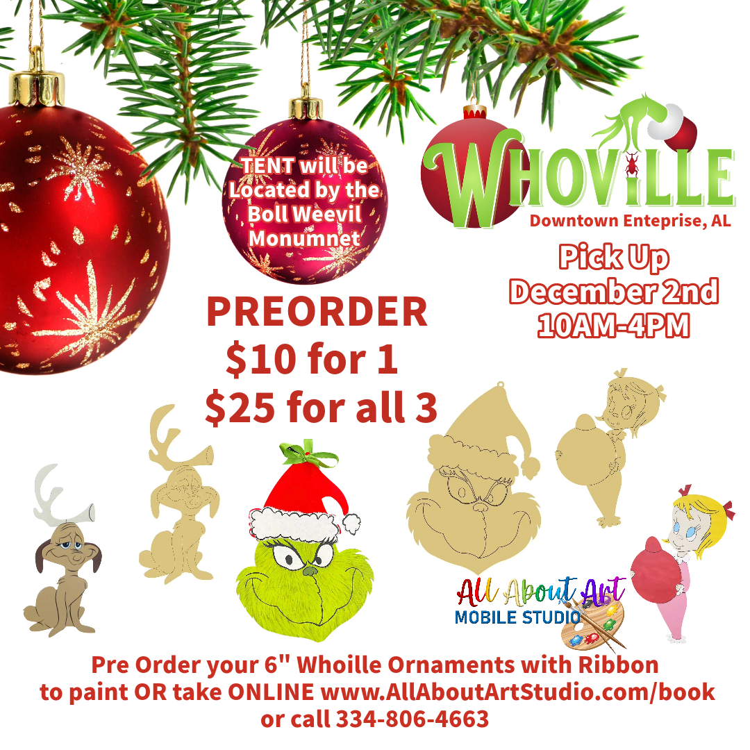 PREORDER WHOVILLE ORNAMENTS TO PICK UP December 2nd: 10AM-4PM
