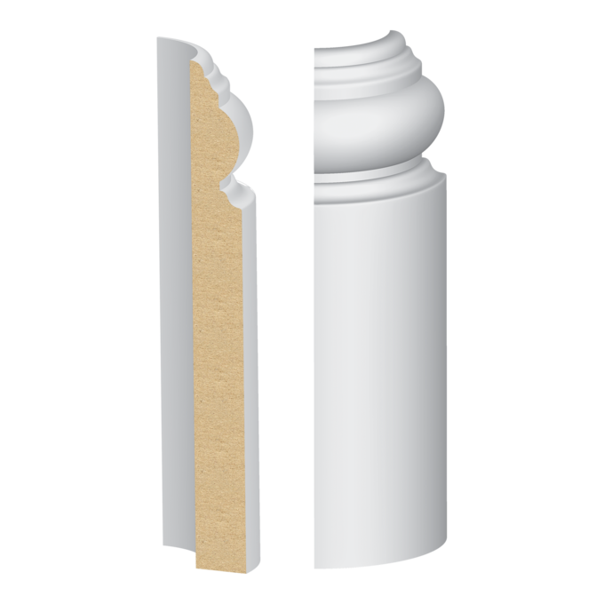 Bullnose Corner MDF Georgian Base 9/16 x 5-1/2&quot;