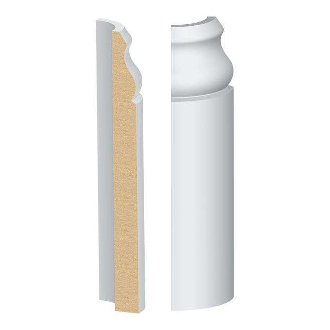 Bullnose Corner Vintage MDF Baseboard 9/16&quot; x 6-1/8&quot;