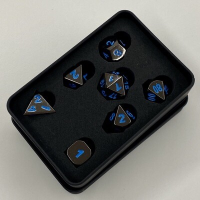 Ogopogo Metallic Polyhedral Dice Set Black &amp; Blue