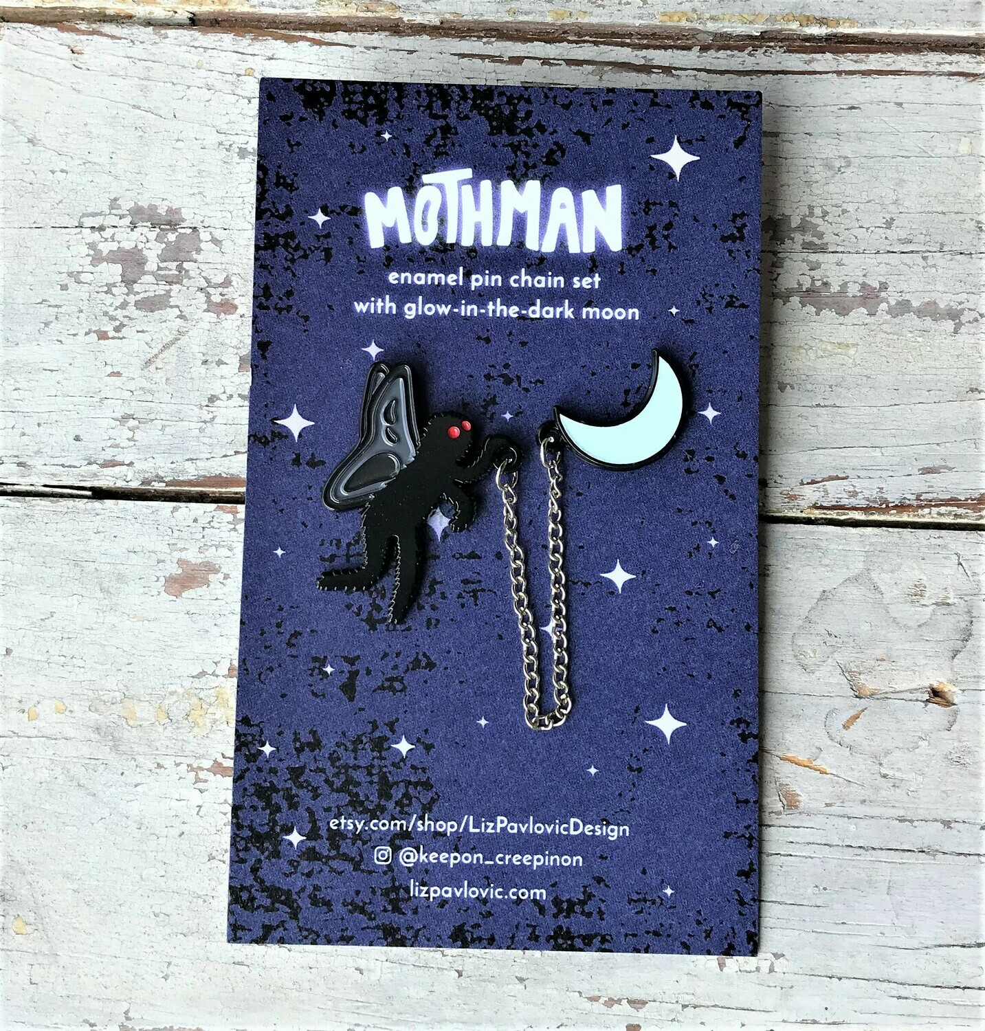 Mothman & Moon Enamel Pins Mothman & Moon Enamel Pins