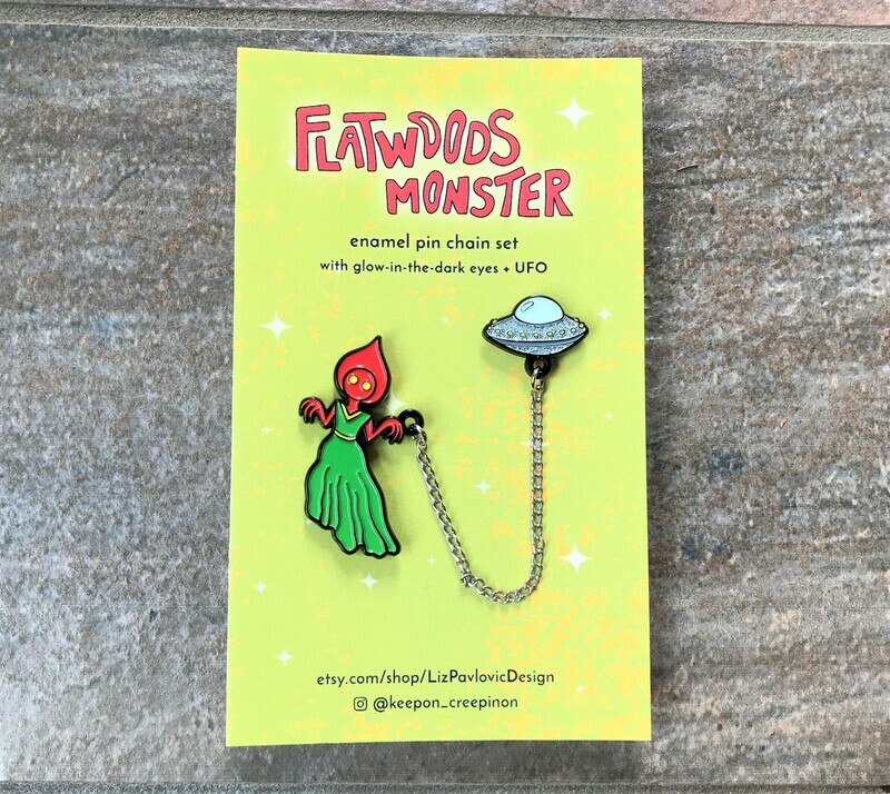 Flatwoods &amp; UFO Enamel Pins
