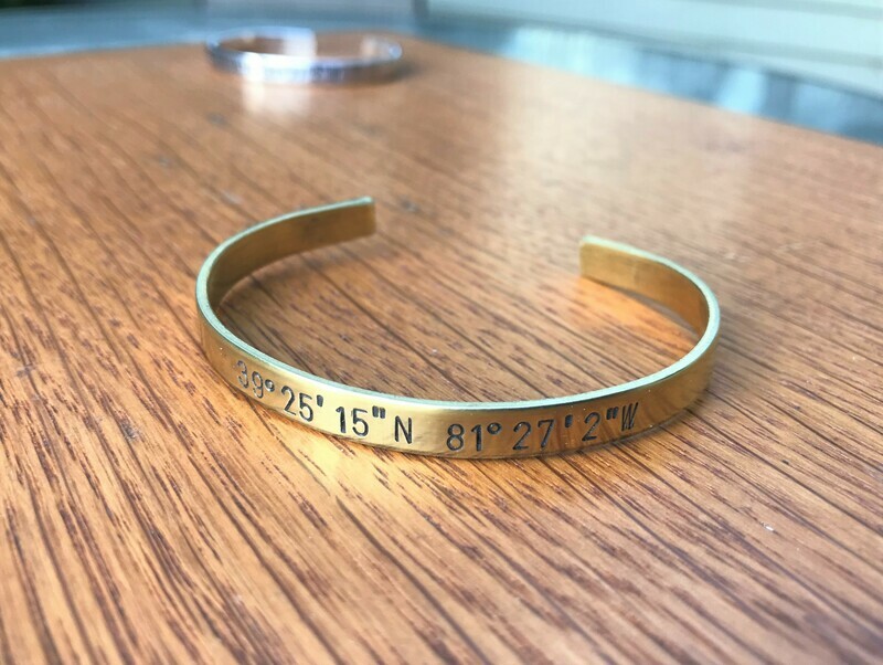 map coord brass cuff