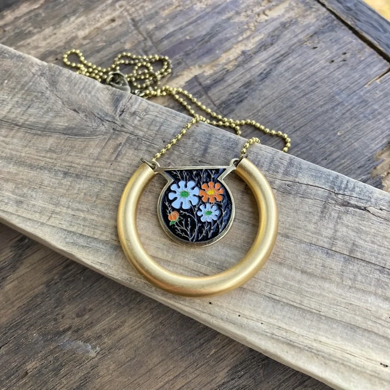 Enamel Floral Pendant Necklace