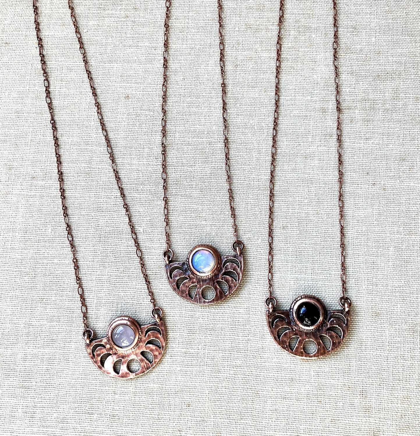 Moon Phase Necklace, Copper and Stone