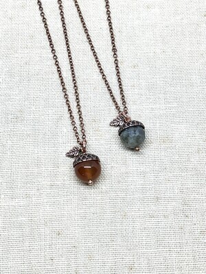 Acorn Necklace with Stone and Copper