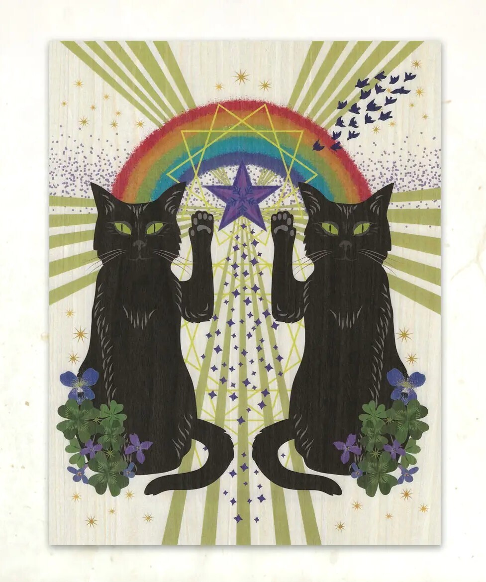 LGF Luck Cats Print on Wood