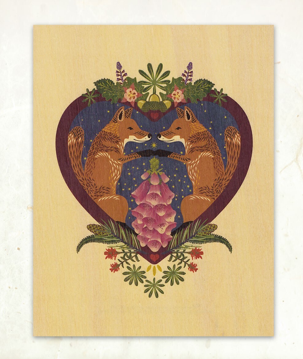 LGF Fox Heart Print on Wood LGF Fox Heart Print on Wood