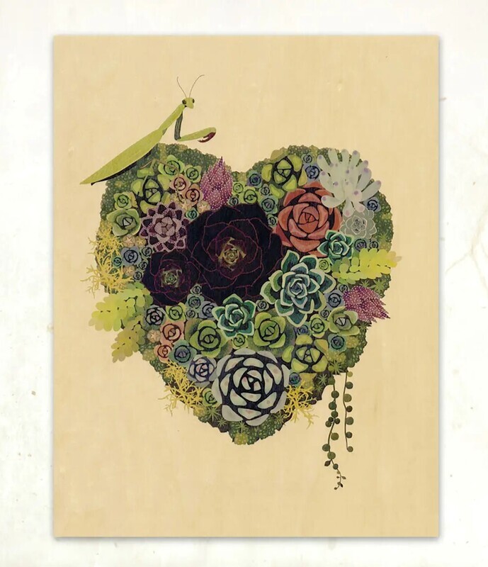 LGF Succulent Heart Print on Wood