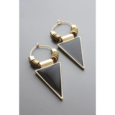 Black Enamel Triangle Earrings