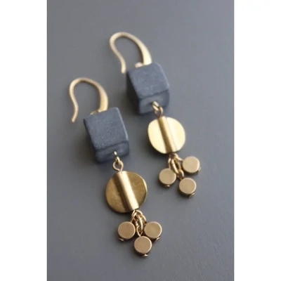 Hematite &amp; Brass Cluster Earrings