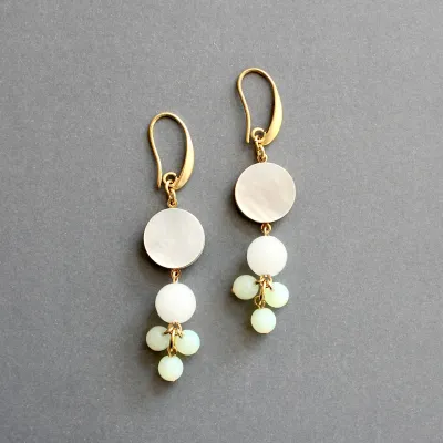 Mother of Pearl and Glass Cluster Earrings