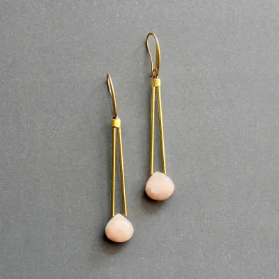 Peach Moonstone Geometric Dangle Earrings