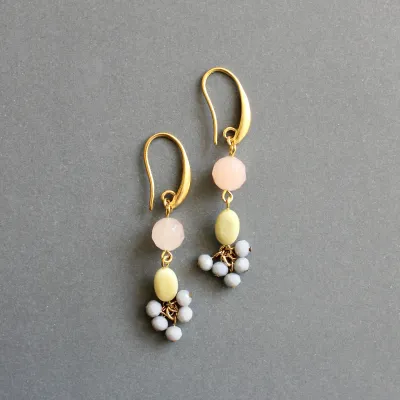 Peach, Yellow and Gray Cluster Earrings