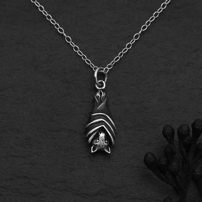 Silver Hanging Bat Necklace