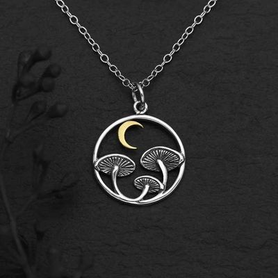 Mushrooms &amp; Bronze Moon Necklace