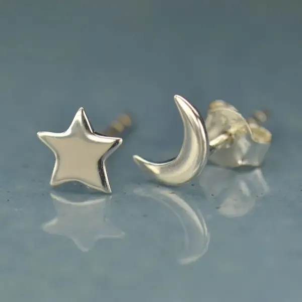 Silver Star Moon Studs