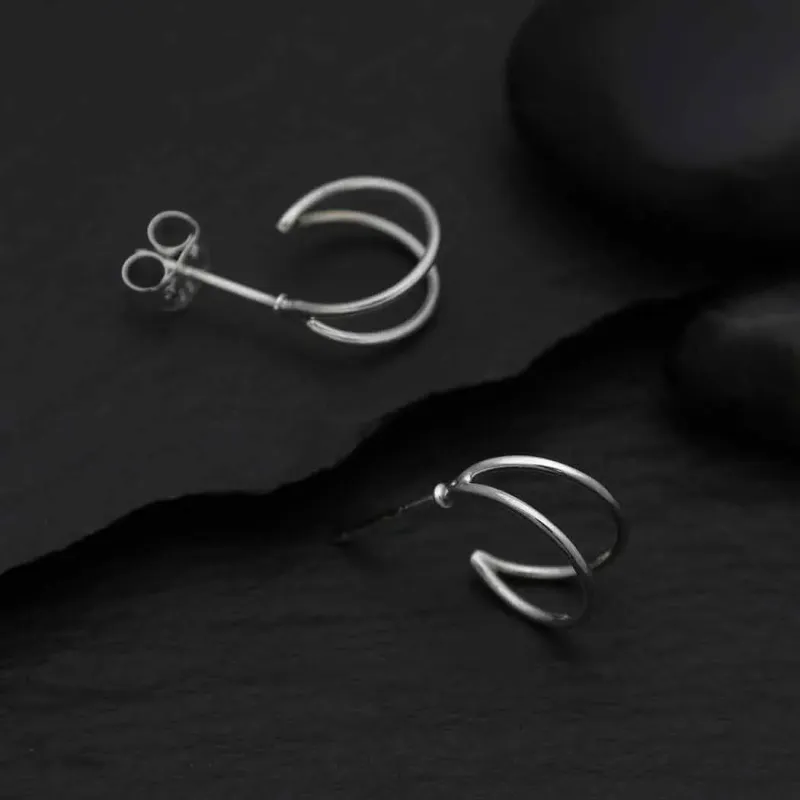 Sterling Double Huggie Hoop Posts