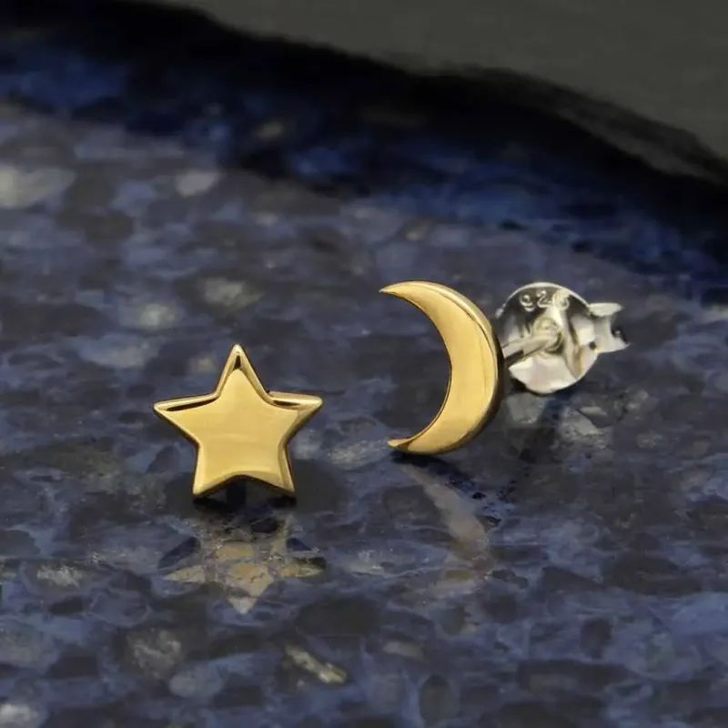 Bronze Star Moon Studs