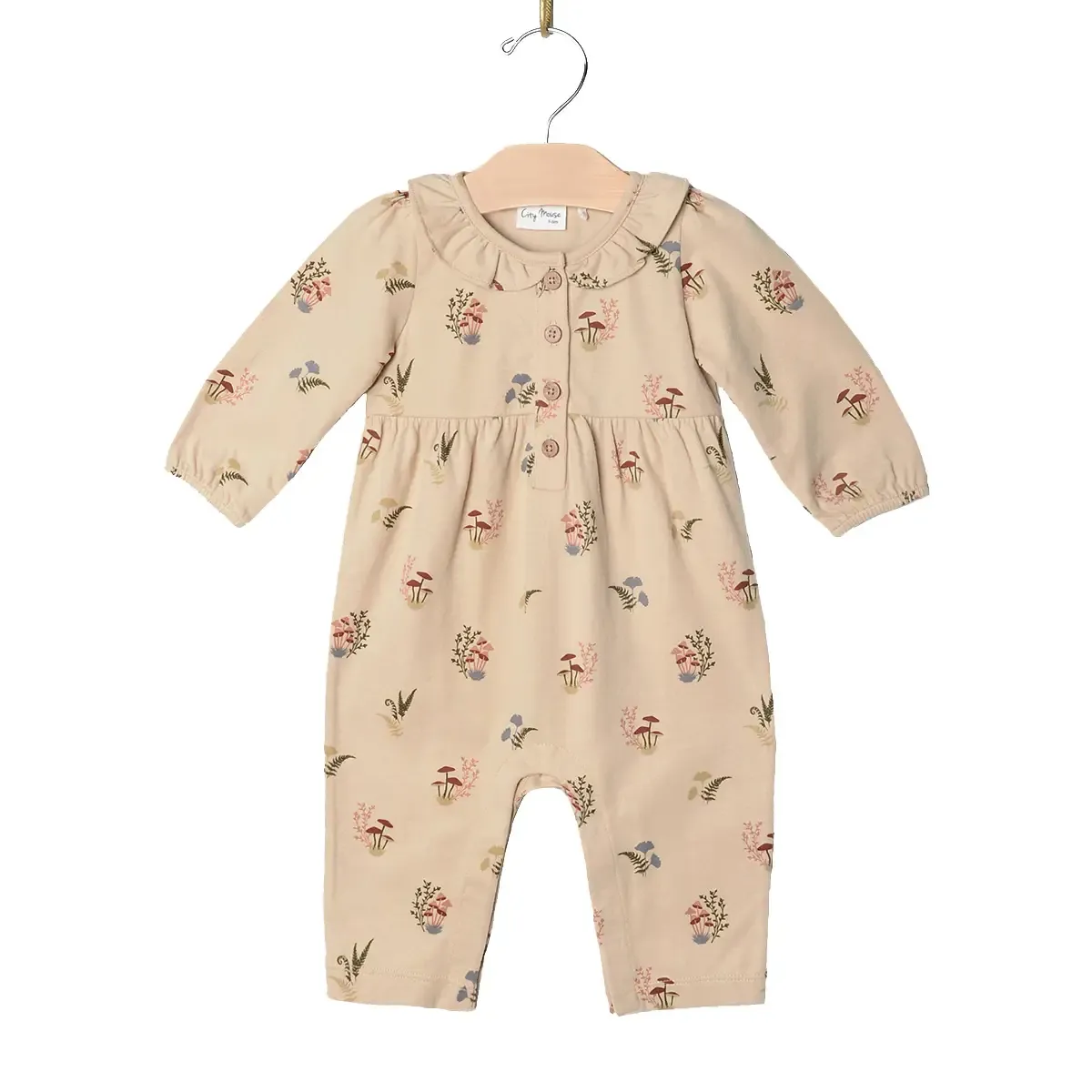 Frill Collar Romper, Mushrooms