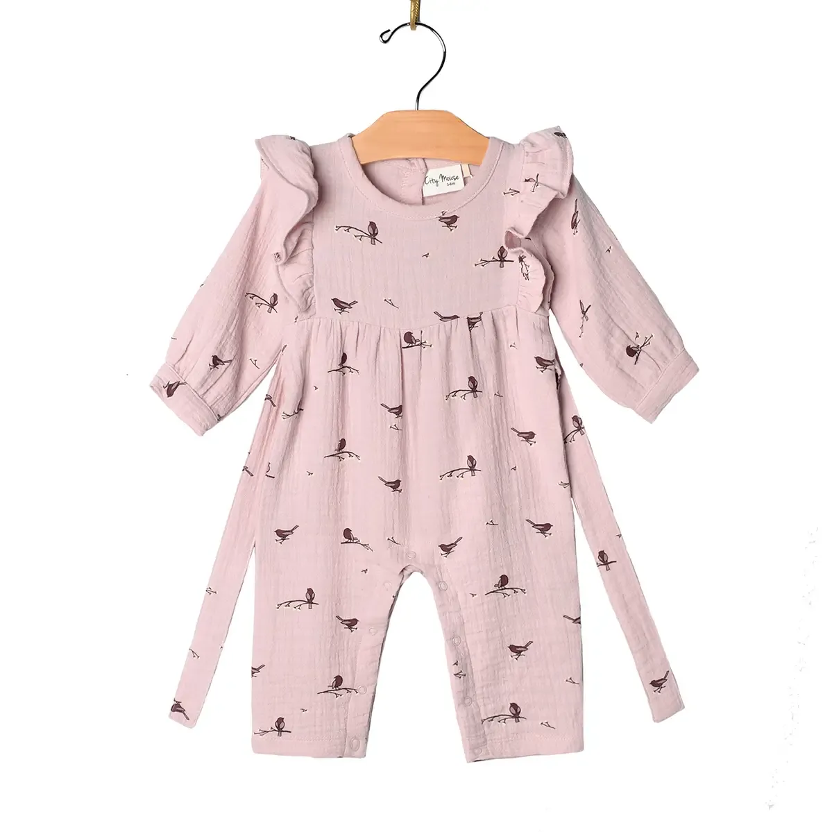 Flutter Sleeve Romper, Lavender Birds