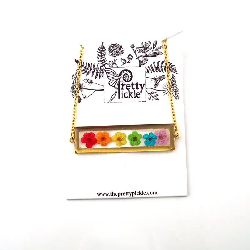Rainbow Flower Bar Necklace