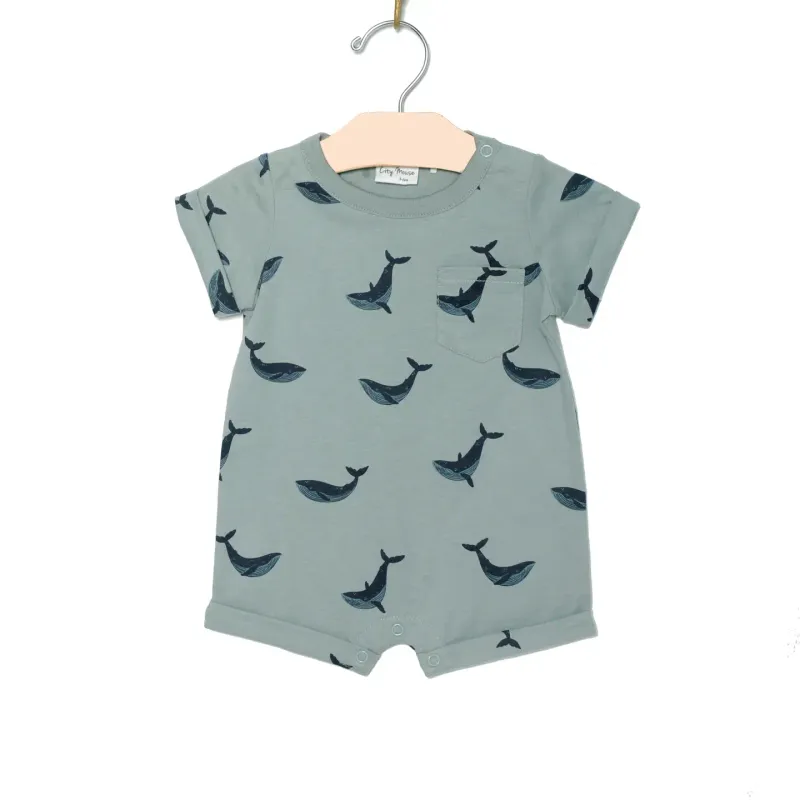 Short Sleeve Romper, Whale